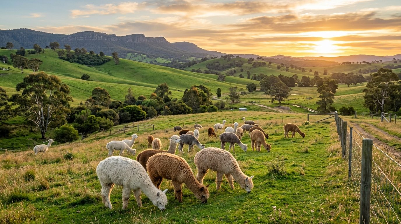 Alpacas in australian landscape