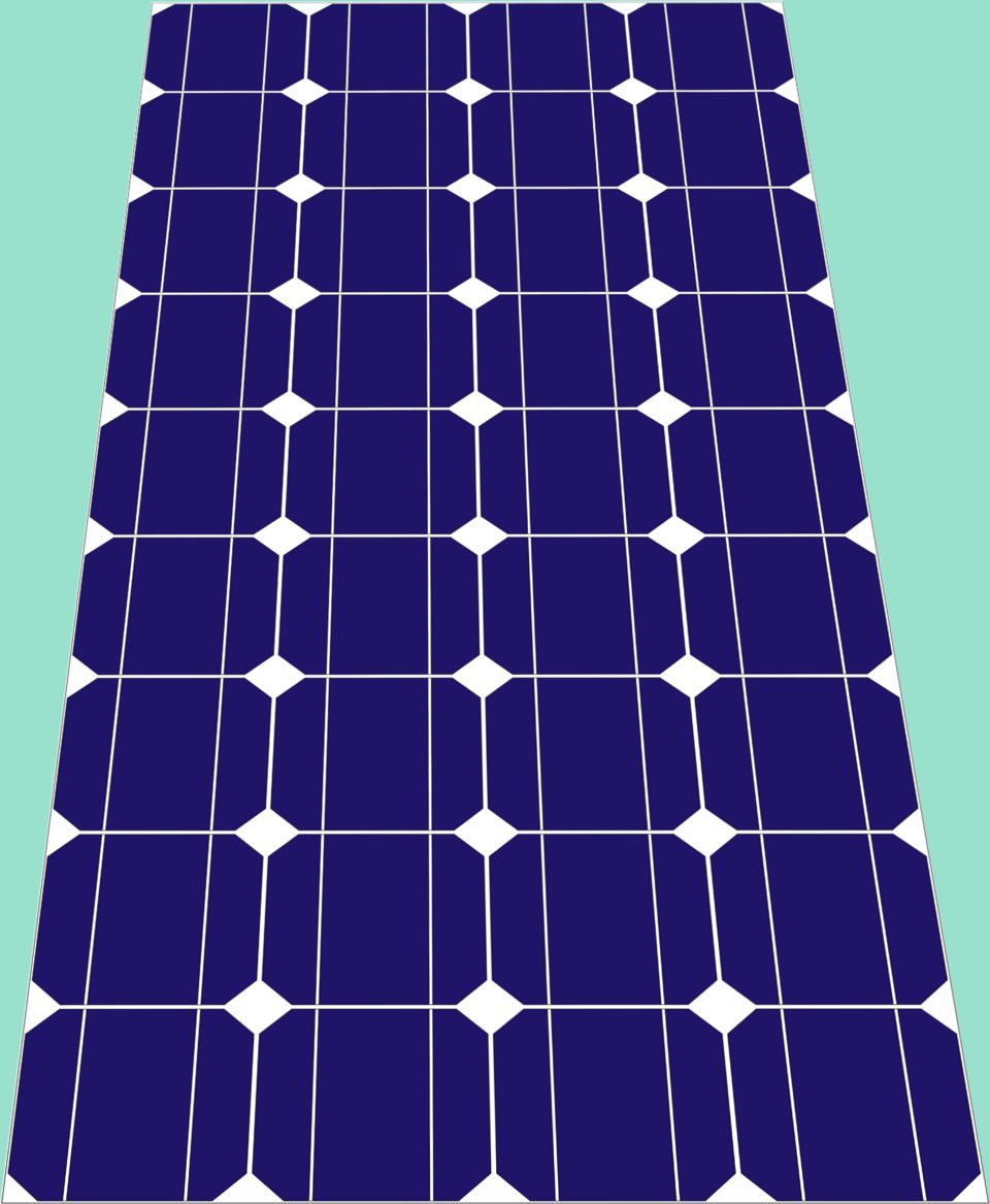 Illustration of a solar panel grid on teal background.
