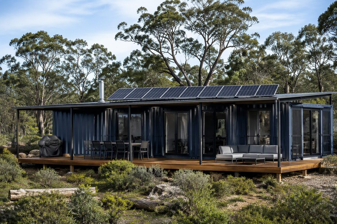 Generated illustration viderpolate off grid solar made simple container home
